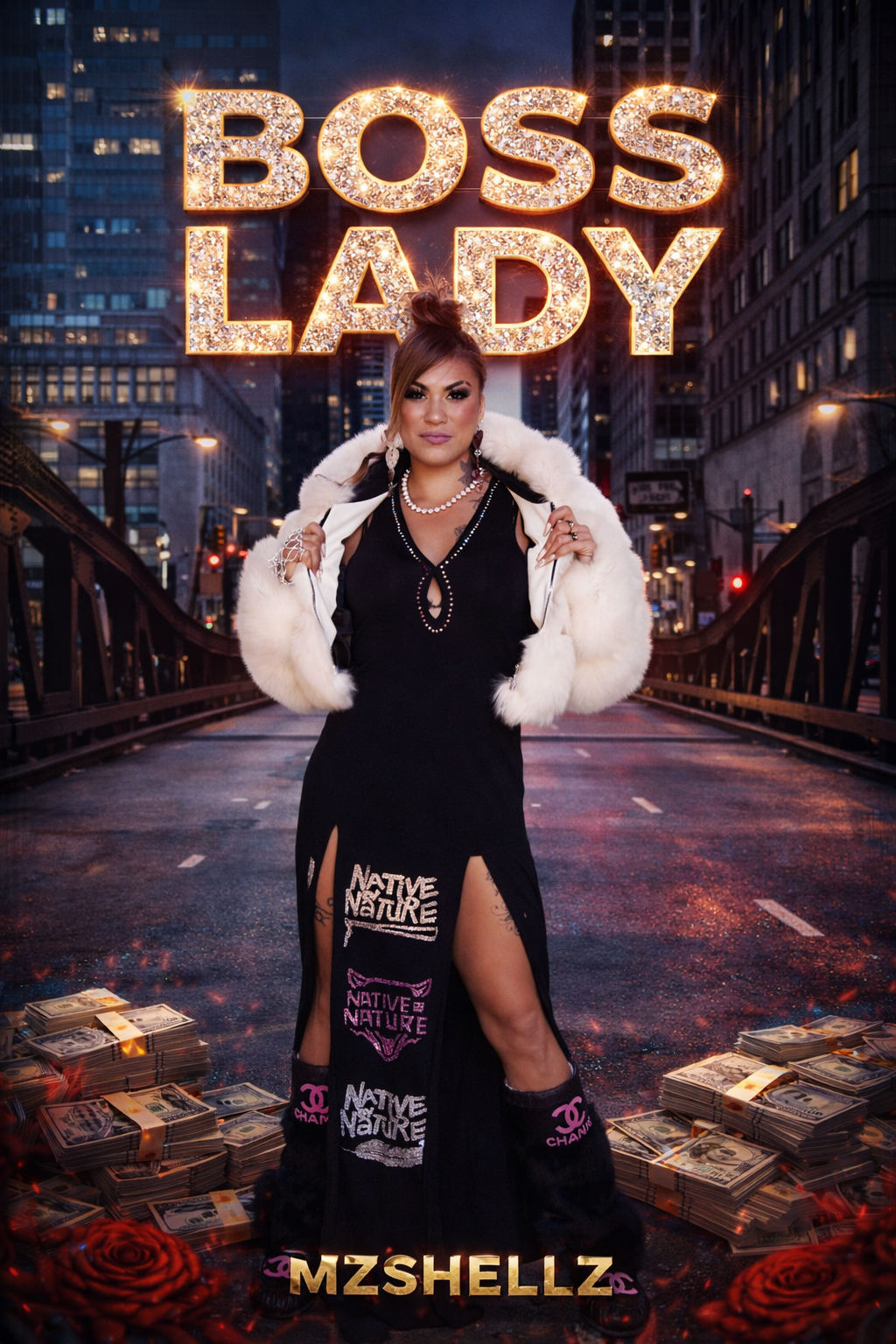 MzShellz Boss Lady single cover art with marquee lights